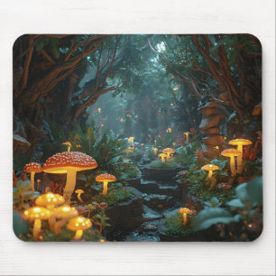 Fantasy Mushroom River - Whimsical Nighttime Lands Mousepad