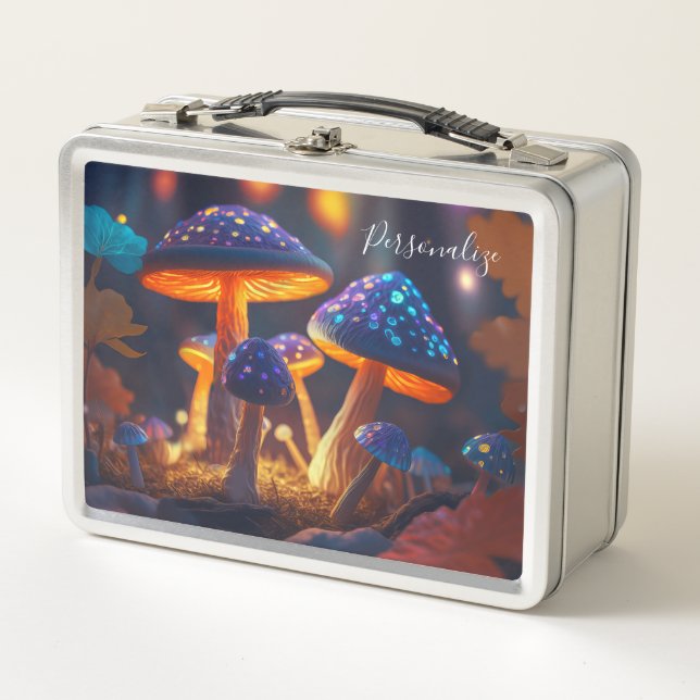 Fantasy Mushrooms Glow Magic Garden Personalisiert Metall Brotdose (Vorderseite)