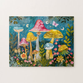 Fantasy Mushrooms in einem Wald von Mondschein Puzzle