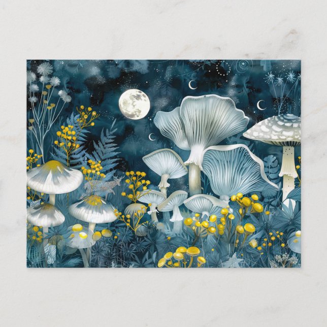 Fantasy Mushrooms in einer nächtlichen Szene grupp Postkarte (Vorderseite)