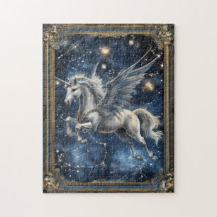 Fantasy-Mystisches Einhorn im Weltraum Vintage Puzzle