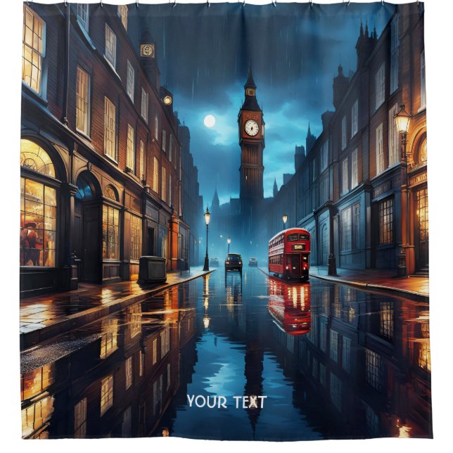 Fantasy Niedlich Abend London Rain Duschvorhang (Vorderseite)