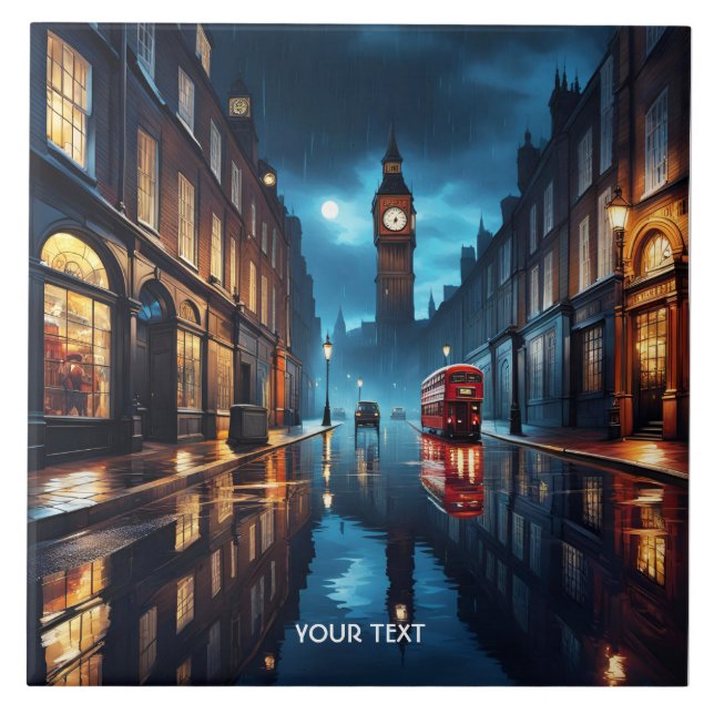 Fantasy Niedlich Abend London Rain Fliese (Vorderseite)