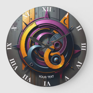 Fantasy Niedlich Abstrakt Orange Lila Große Wanduhr