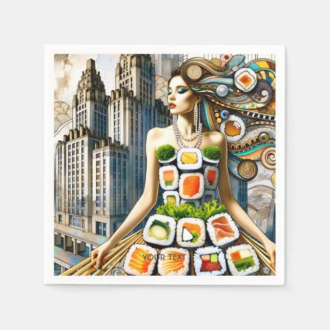 Fantasy Niedlich Abstrakt Sushi Dress Serviette (Vorderseite)