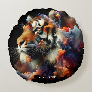 Fantasy Niedlich Abstrakt Tiger Head Rundes Kissen