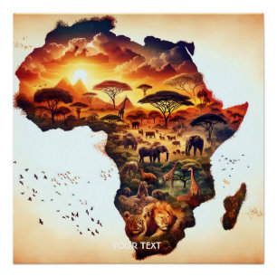 Fantasy Niedlich Africa Animations Map Poster
