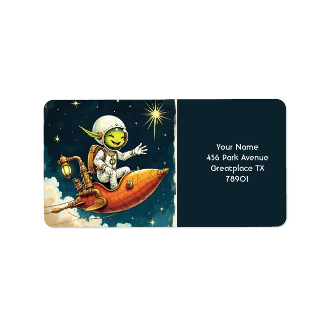 Fantasy Niedlich Alien Space Ship Adressaufkleber (Vorne)