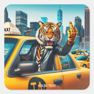 Fantasy Niedlich Angry Tiger Taxi Quadratischer Aufkleber