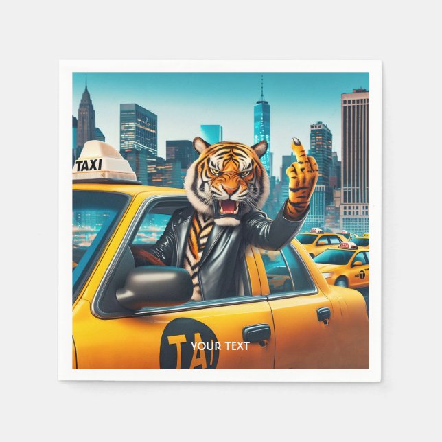 Fantasy Niedlich Angry Tiger Taxi Serviette (Vorderseite)