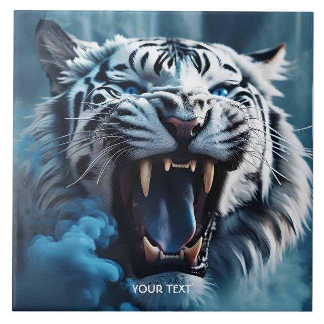 Fantasy Niedlich Angry White Tiger Fliese (Vorderseite)