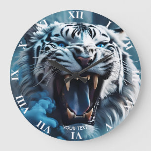 Fantasy Niedlich Angry White Tiger Große Wanduhr