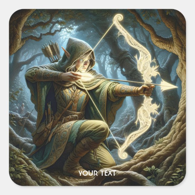 Fantasy Niedlich Archer Bow Arrow Quadratischer Aufkleber (Vorderseite)