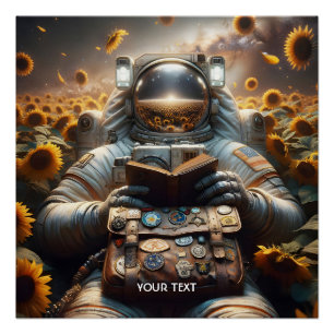 Fantasy Niedlich Astronaut Buch Blume Poster