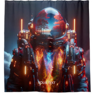 Fantasy Niedlich Astronaut Landschaftsfeuer Duschvorhang