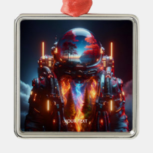 Fantasy Niedlich Astronaut Landschaftsfeuer Ornament Aus Metall