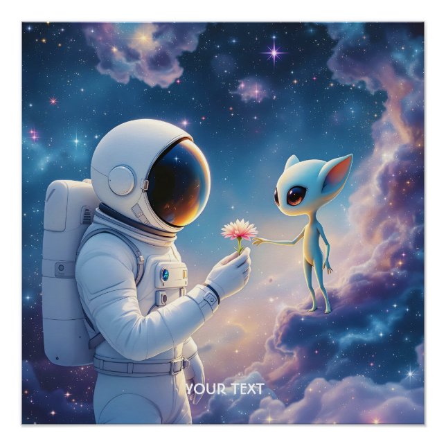 Fantasy Niedlich Astronaut Space Blume Poster (Vorderseite)