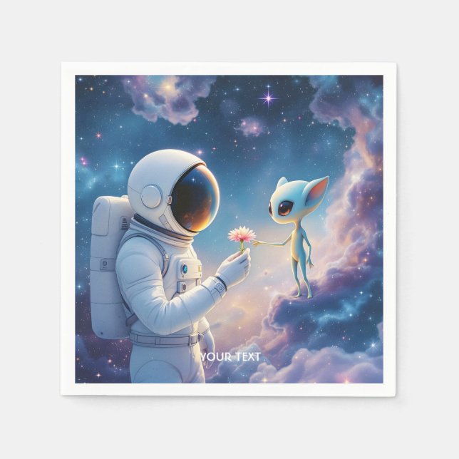 Fantasy Niedlich Astronaut Space Blume Serviette (Vorderseite)
