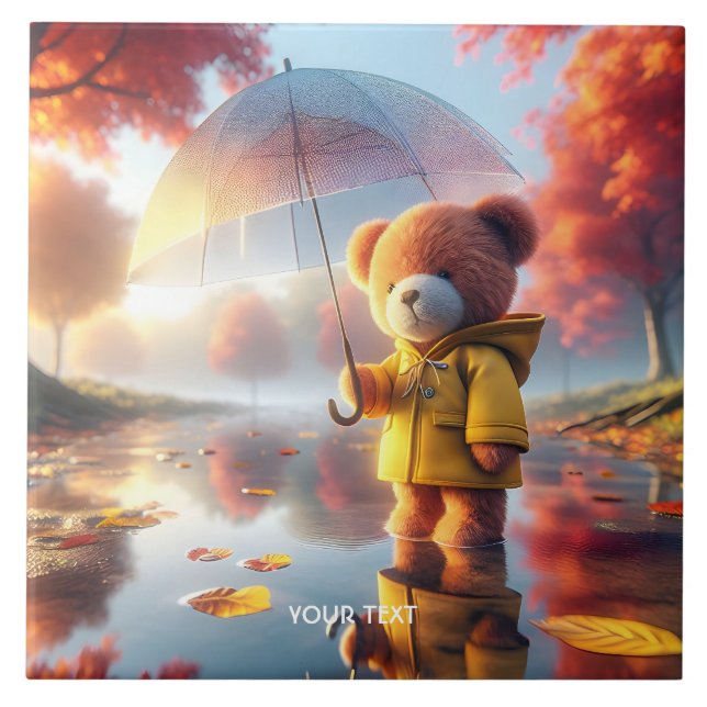 Fantasy Niedlich Baby Bear Umbrella Fliese (Vorderseite)