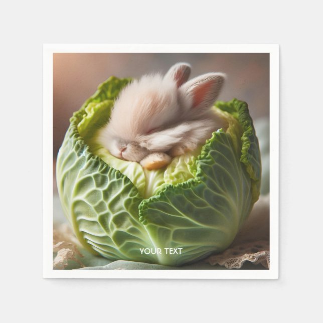 Fantasy Niedlich Baby Bunny Cabbage Serviette (Vorderseite)