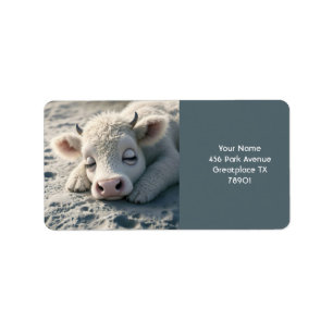 Fantasy Niedlich Baby Cow Schlafen Adressaufkleber