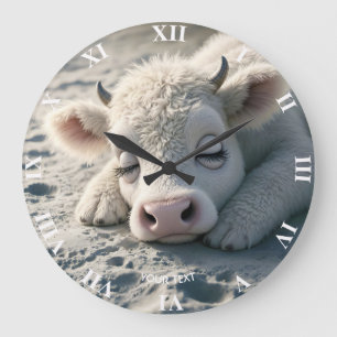 Fantasy Niedlich Baby Cow Schlafen Große Wanduhr
