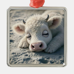 Fantasy Niedlich Baby Cow Schlafen Ornament Aus Metall