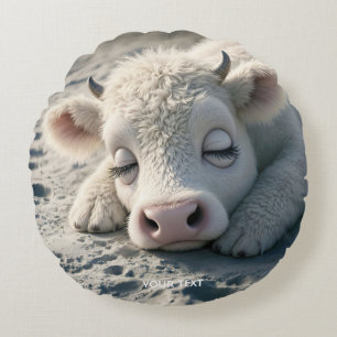 Fantasy Niedlich Baby Cow Schlafen Rundes Kissen