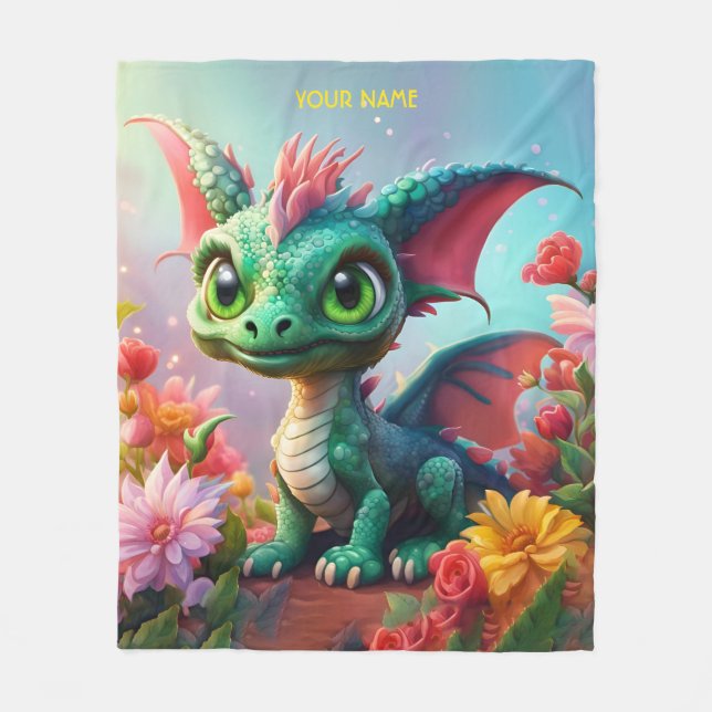 Fantasy Niedlich Baby Dragon Blume Fleecedecke (Vorderseite)
