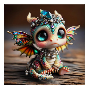 Fantasy Niedlich Baby Dragon Glass Poster