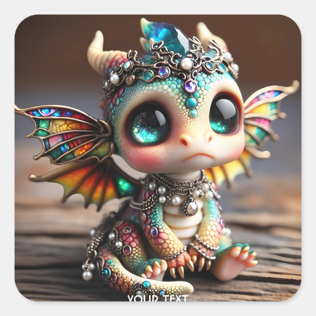 Fantasy Niedlich Baby Dragon Glass Quadratischer Aufkleber (Vorderseite)