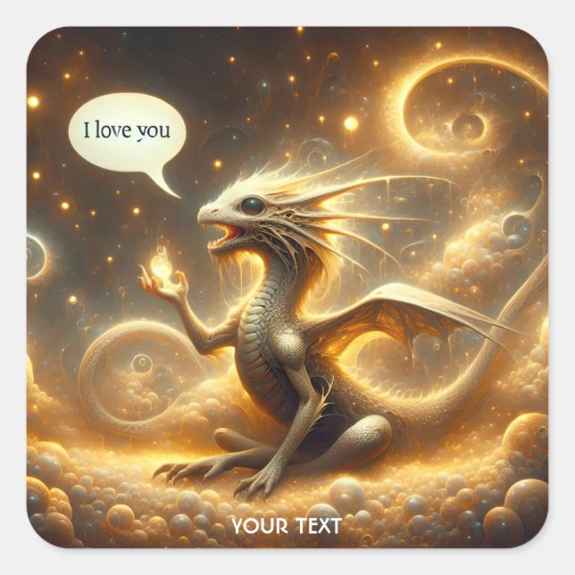 Fantasy Niedlich Baby Dragon Liebe Quadratischer Aufkleber (Vorderseite)
