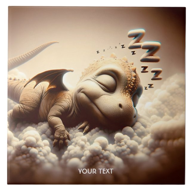 Fantasy Niedlich Baby Dragon Sleeping Fliese (Vorderseite)