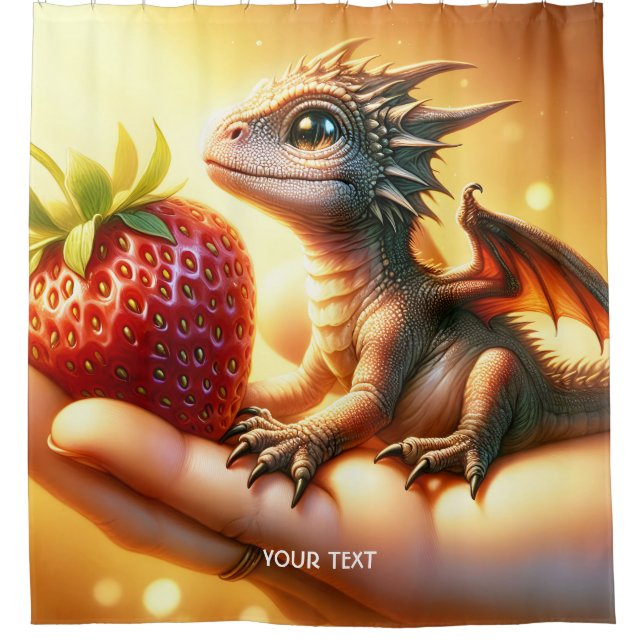 Fantasy Niedlich Baby Dragon Strawberry Duschvorhang (Vorderseite)