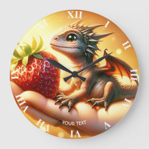 Fantasy Niedlich Baby Dragon Strawberry Große Wanduhr