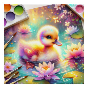 Fantasy Niedlich Baby Duck Blume Poster