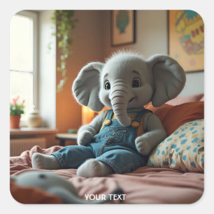 Fantasy Niedlich Baby Elephant Jeans Quadratischer Aufkleber