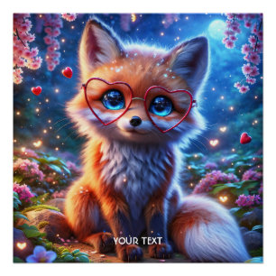Fantasy Niedlich Baby Fox Brille Poster