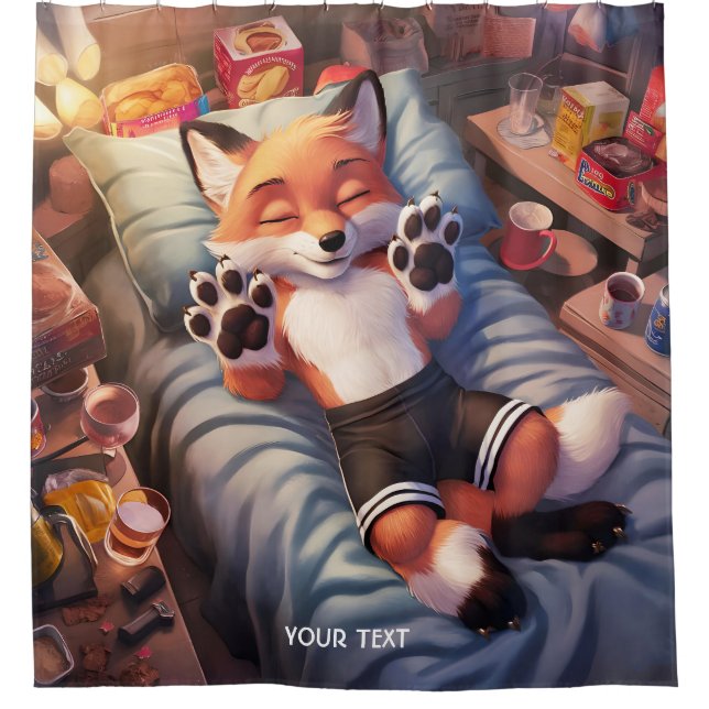Fantasy Niedlich Baby Fox Schlafen Duschvorhang (Vorderseite)
