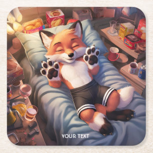 Fantasy Niedlich Baby Fox Schlafen Rechteckiger Pappuntersetzer