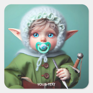 Fantasy Niedlich Baby Green Dress Quadratischer Aufkleber