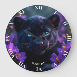 Fantasy Niedlich Baby Panther Blume Große Wanduhr