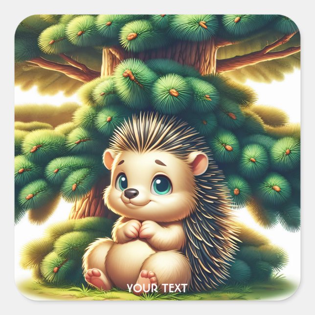 Fantasy Niedlich Baby Porcupine Tree Quadratischer Aufkleber (Vorderseite)