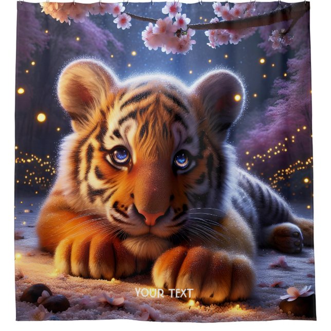 Fantasy Niedlich Baby Tiger Sakura Duschvorhang (Vorderseite)