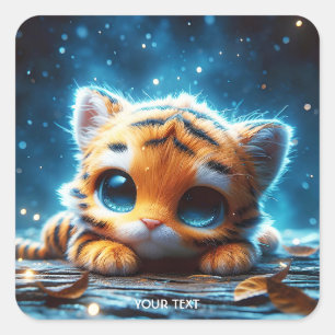 Fantasy Niedlich Baby Tiger Stars Quadratischer Aufkleber