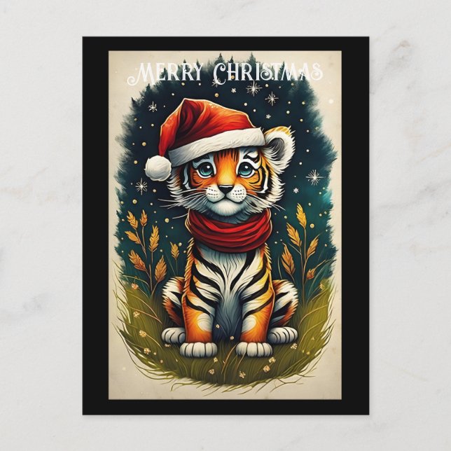 Fantasy Niedlich Baby Tiger Weihnachten Postkarte (Vorderseite)