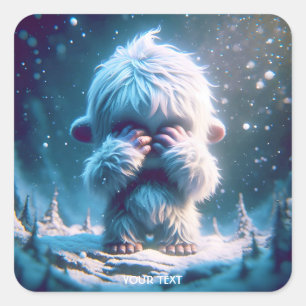 Fantasy Niedlich Baby Yeti Winter Quadratischer Aufkleber