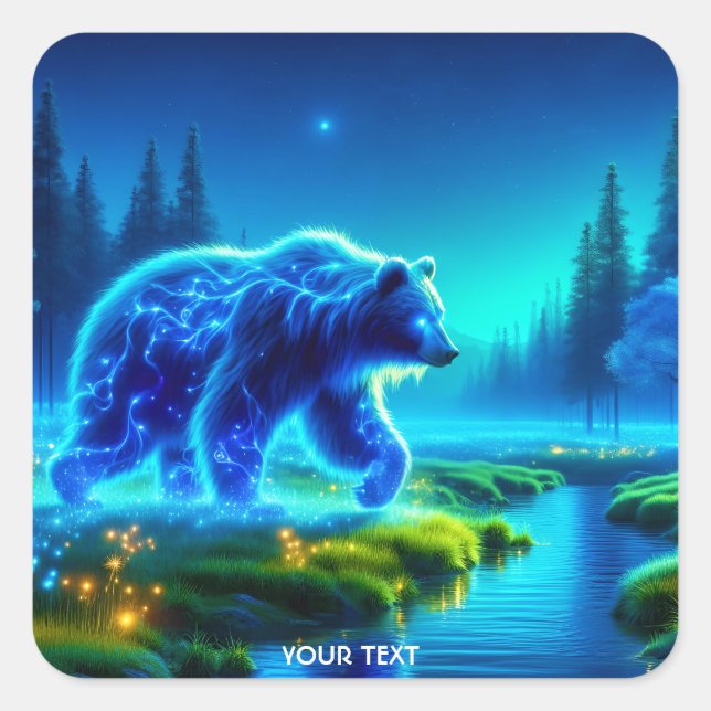 Fantasy Niedlich Bear River Meadow Quadratischer Aufkleber (Vorderseite)
