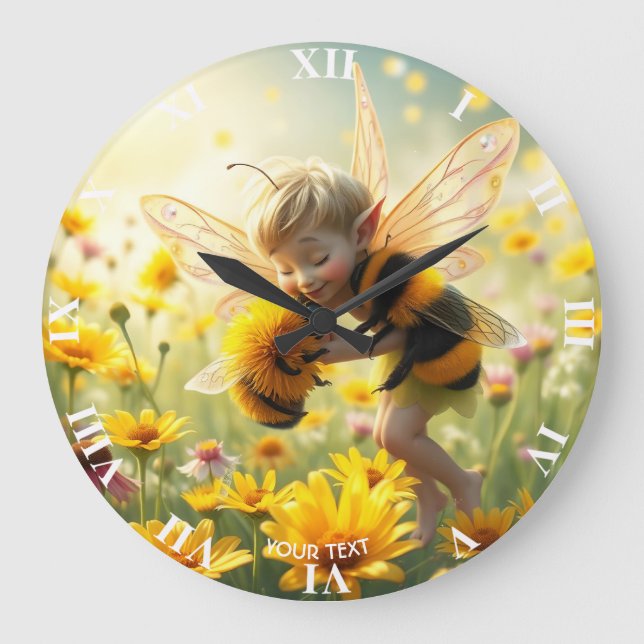 Fantasy Niedlich Bee Blume Kiss Große Wanduhr (Vorderseite)