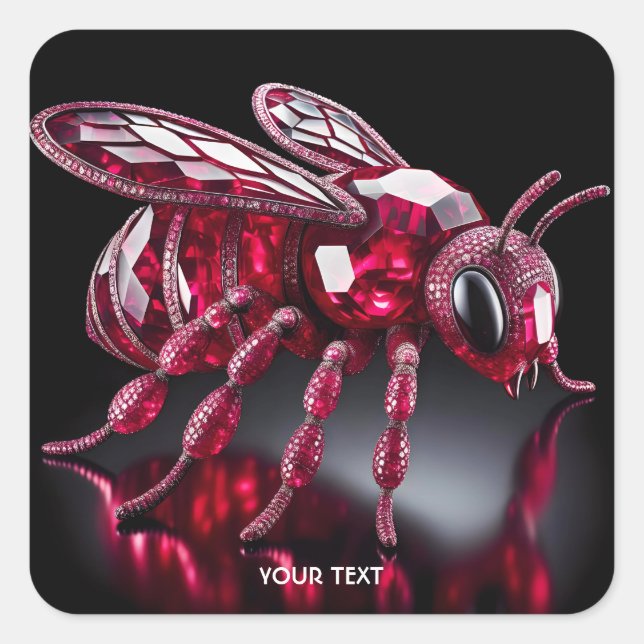 Fantasy Niedlich Bee Ruby Diamonds Quadratischer Aufkleber (Vorderseite)